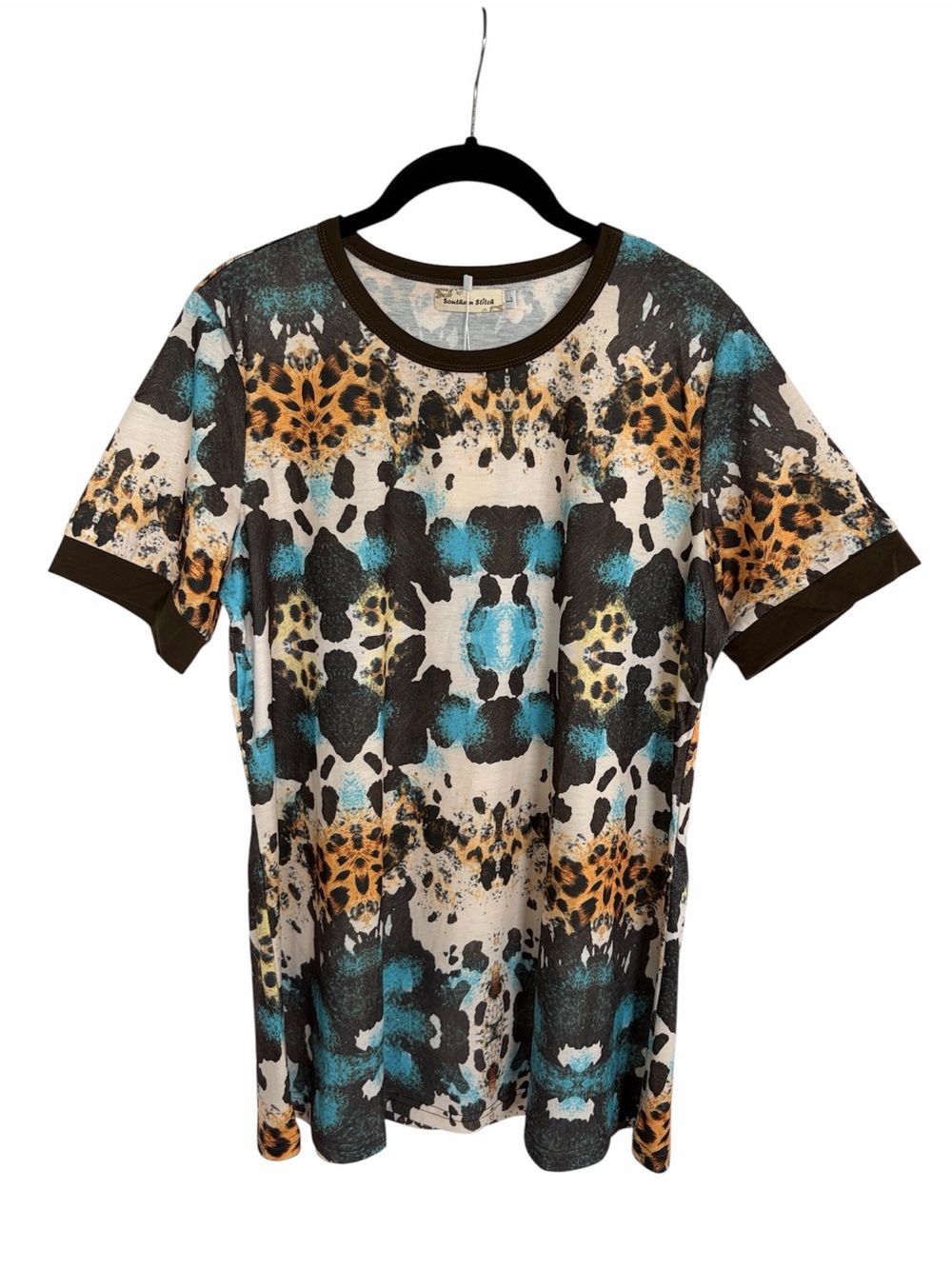Southern Stitch Womens L Multicolor Western Print Short Sleeve T Shirt NWT